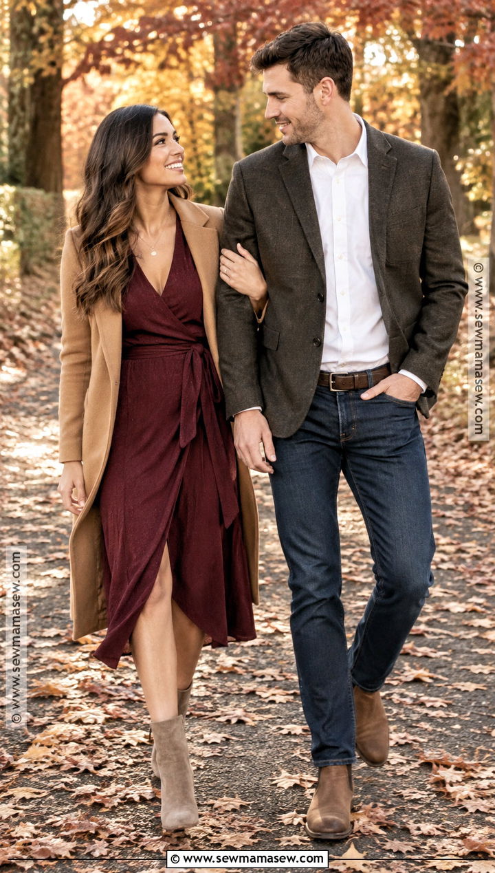 Burgundy Wrap Dress Fall Engagement Photo Outfit - 25 engagement photos outfits fall