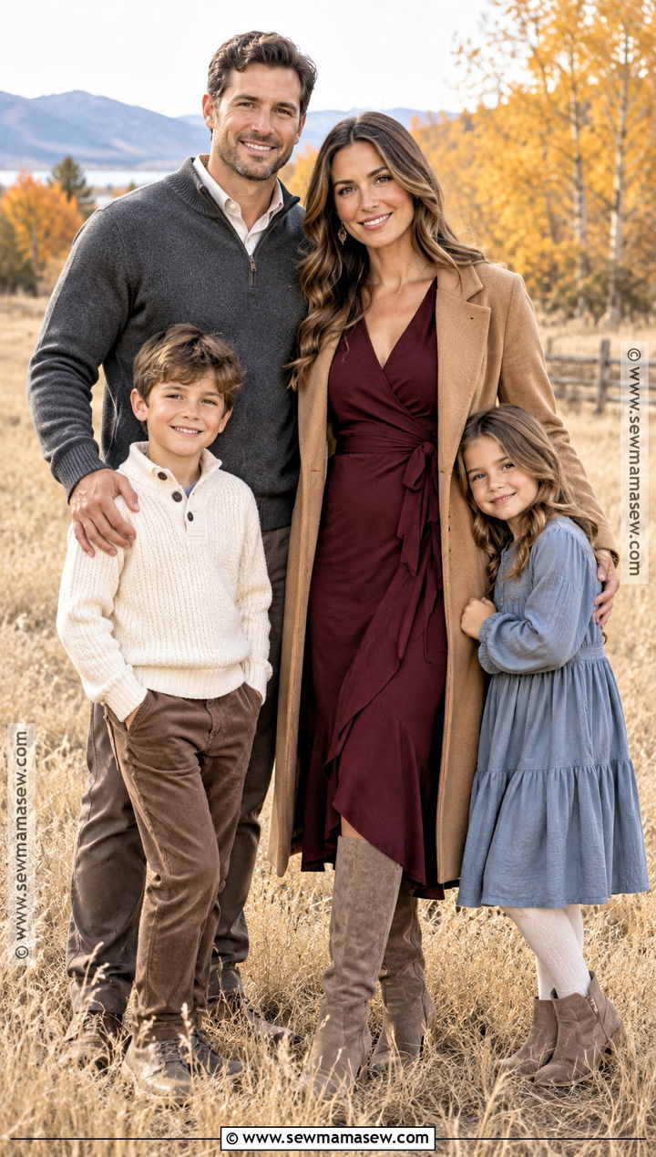 Burgundy Wrap Dress Fall Family Photo Outfit - 15 mom family photo outfit fall ideas