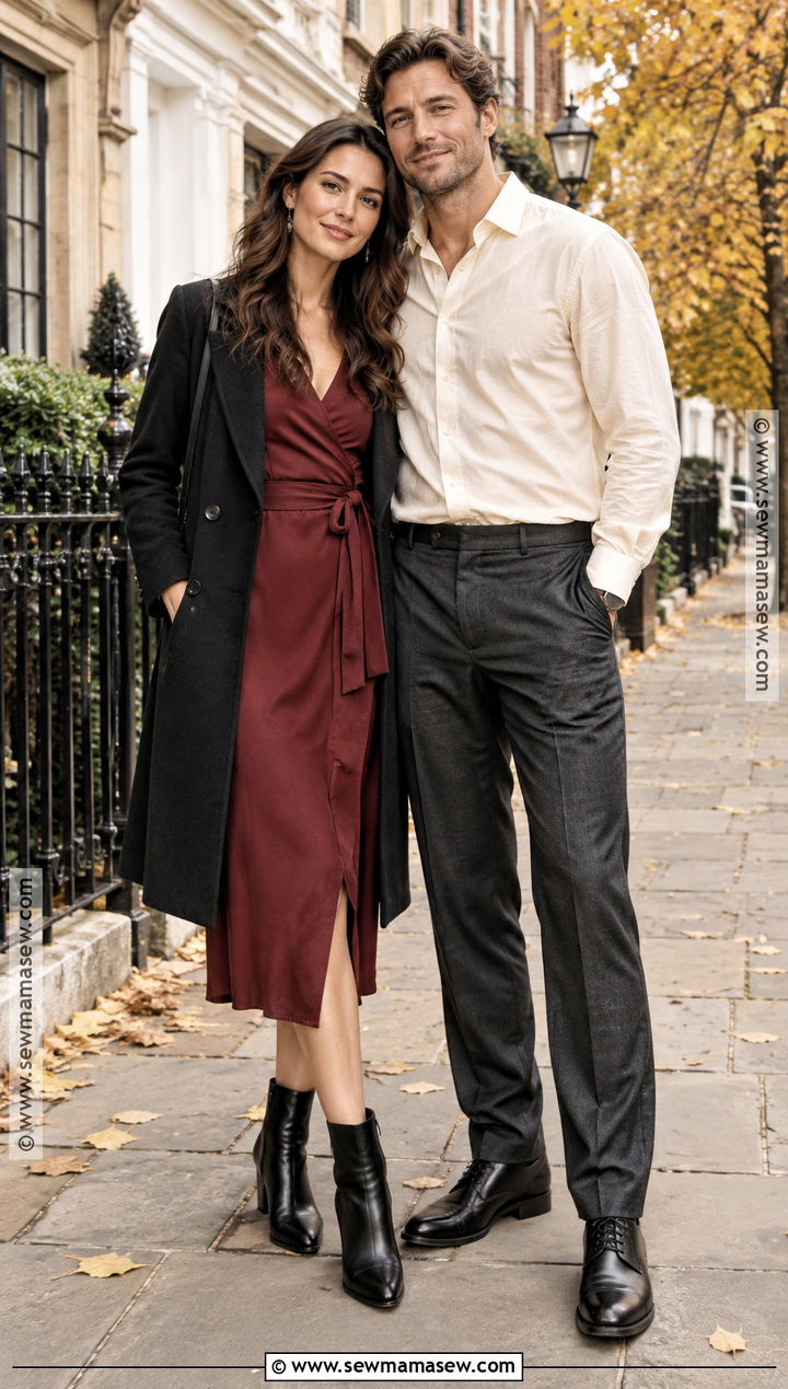 Burgundy Wrap Midi Dress With Heeled Ankle Boots - 15 engagement photos outfits fall dresses