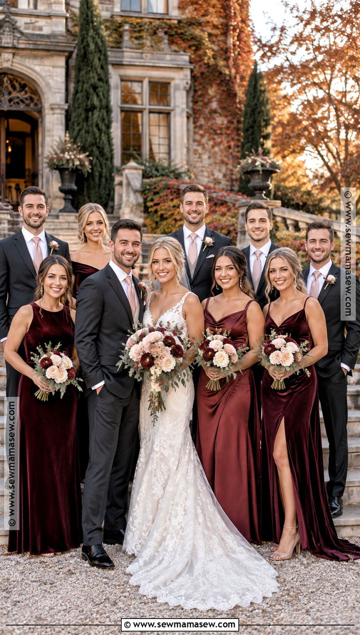 Burgundy and Blush Bridal Party Attire - 15 Fall Bridal Party Attire Color Schemes Ideas