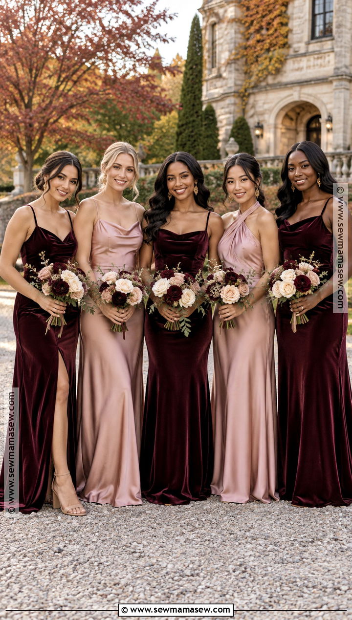 Burgundy and Blush Bridesmaid Dresses - 15 Fall Wedding Palette Bridesmaid Dress Ideas