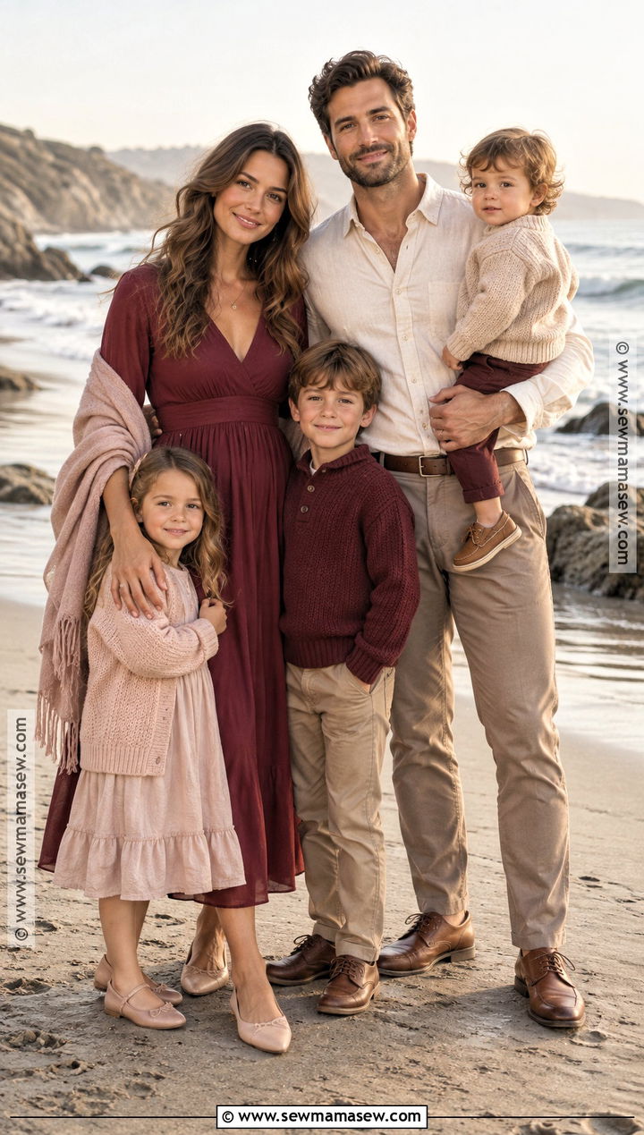 Burgundy and Blush Fall Beach Family Outfit - 15 fall beach outfits for family pictures