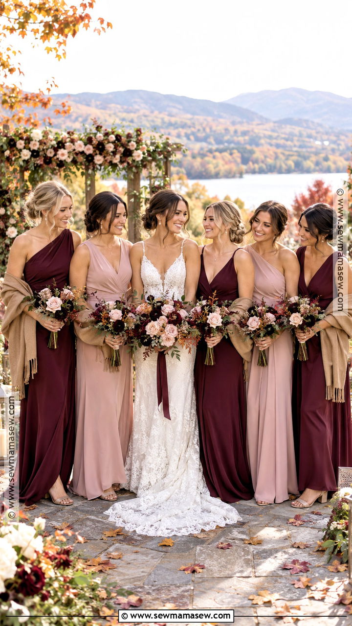 Burgundy and Blush Fall Bridal Party Outfit - 20 fall bridal party attire ideas