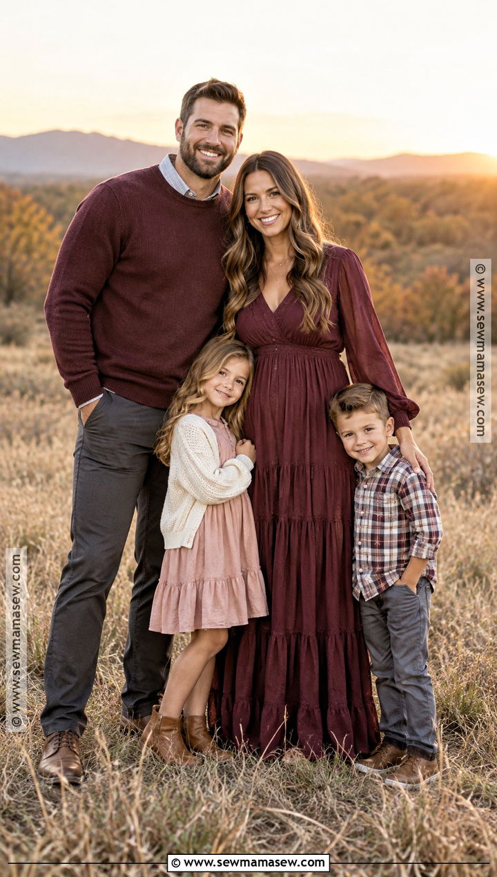 Burgundy and Blush Fall Family Photo Outfits - 15 fall family shoot outfit ideas