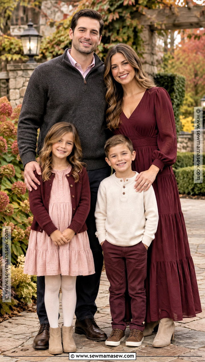 Burgundy and Blush Fall Family Picture Outfits - 20 family of 4 fall picture outfits