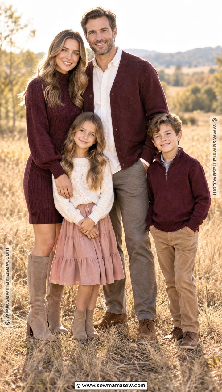 Burgundy and Blush Family Photo Outfits - 15 fall family pictures outfits jewel tones