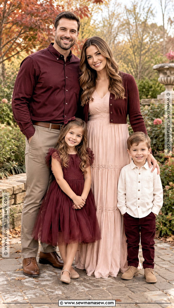 Burgundy and Blush Family Picture Outfit - 20 fall family pictures outfits burgundy