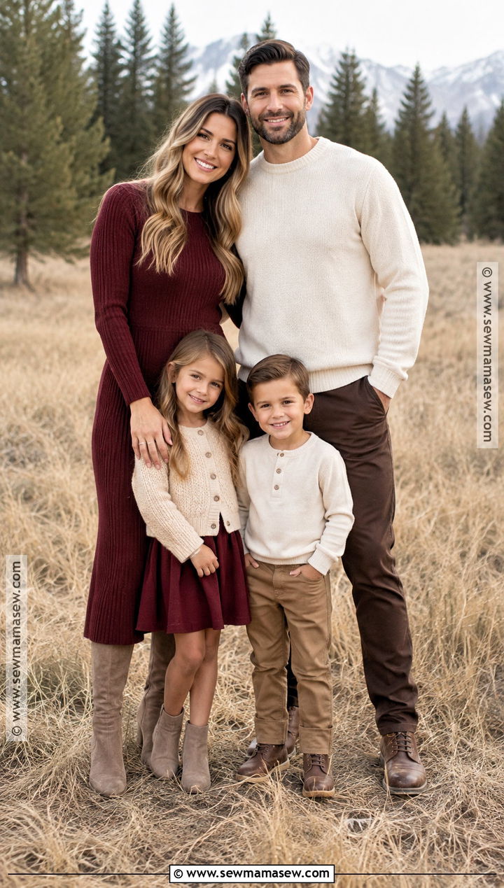 Burgundy and Cream Fall Family Photo Outfits - 20 Neutral Fall Family Photo Outfits