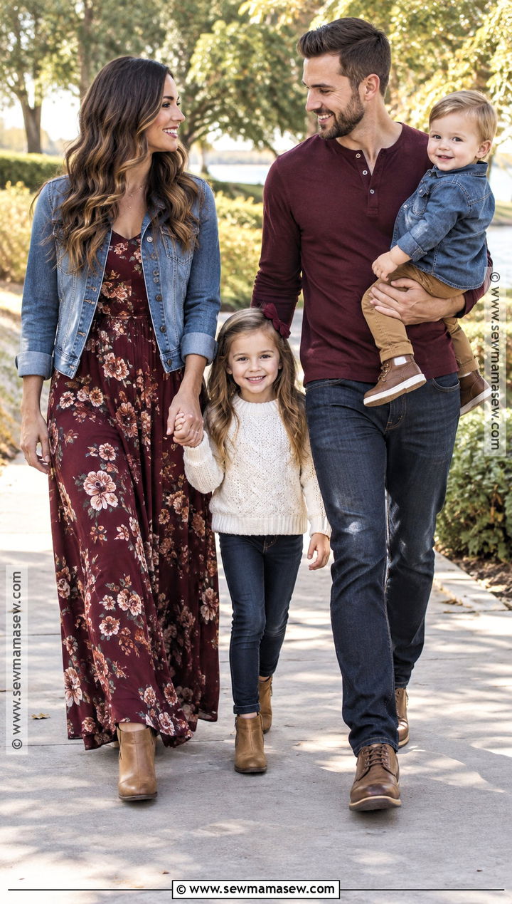 Burgundy and Denim Family Picture Outfit - 20 fall family pictures outfits burgundy