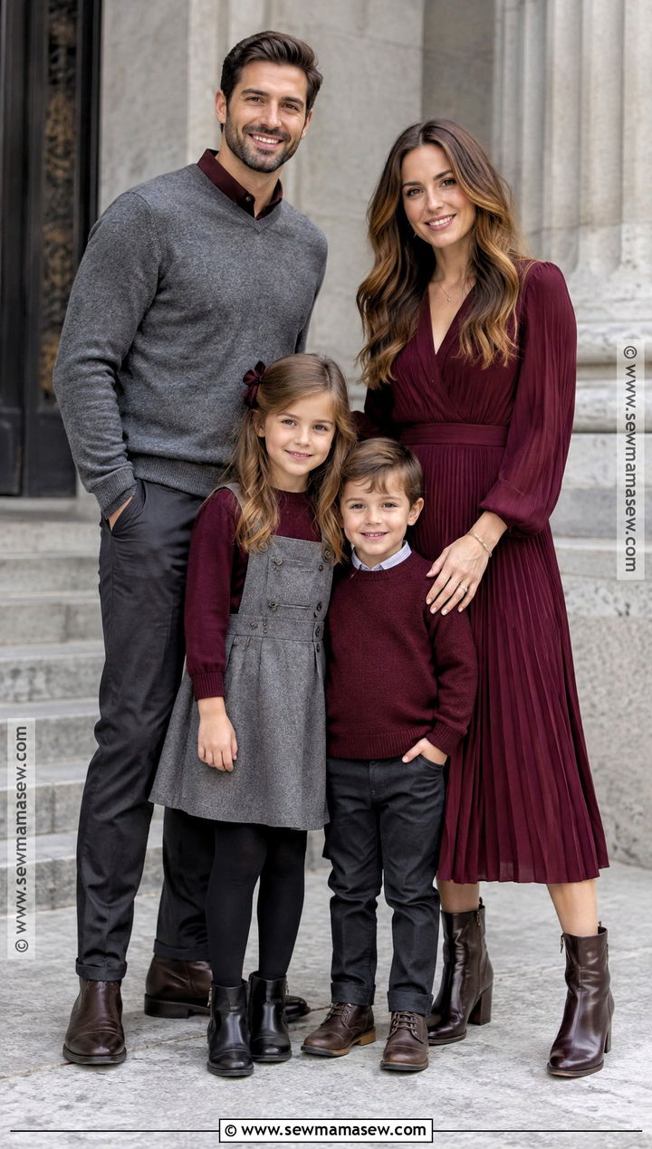 Burgundy and Gray Family Photo Outfits - 15 family photo fall outfits