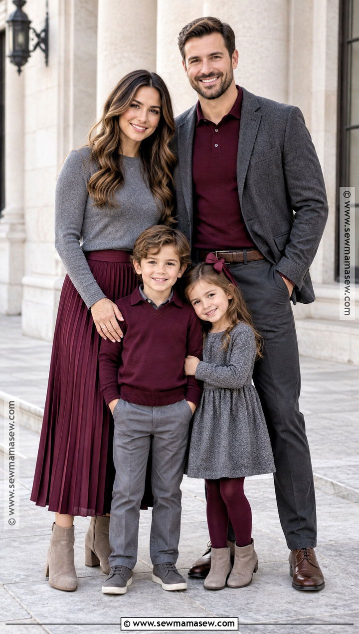 Burgundy and Gray Family Picture Outfit - 20 fall family pictures outfits burgundy