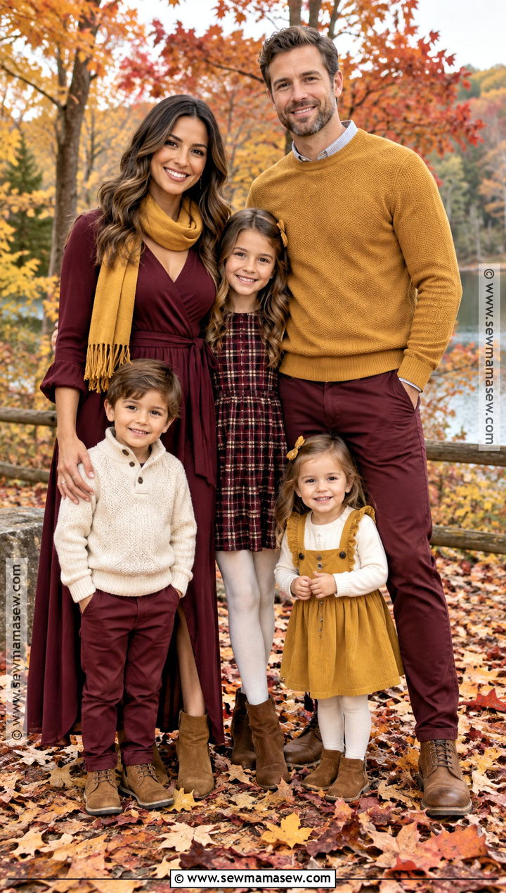 Burgundy and Mustard Family Picture Outfit - 20 fall family pictures outfits burgundy