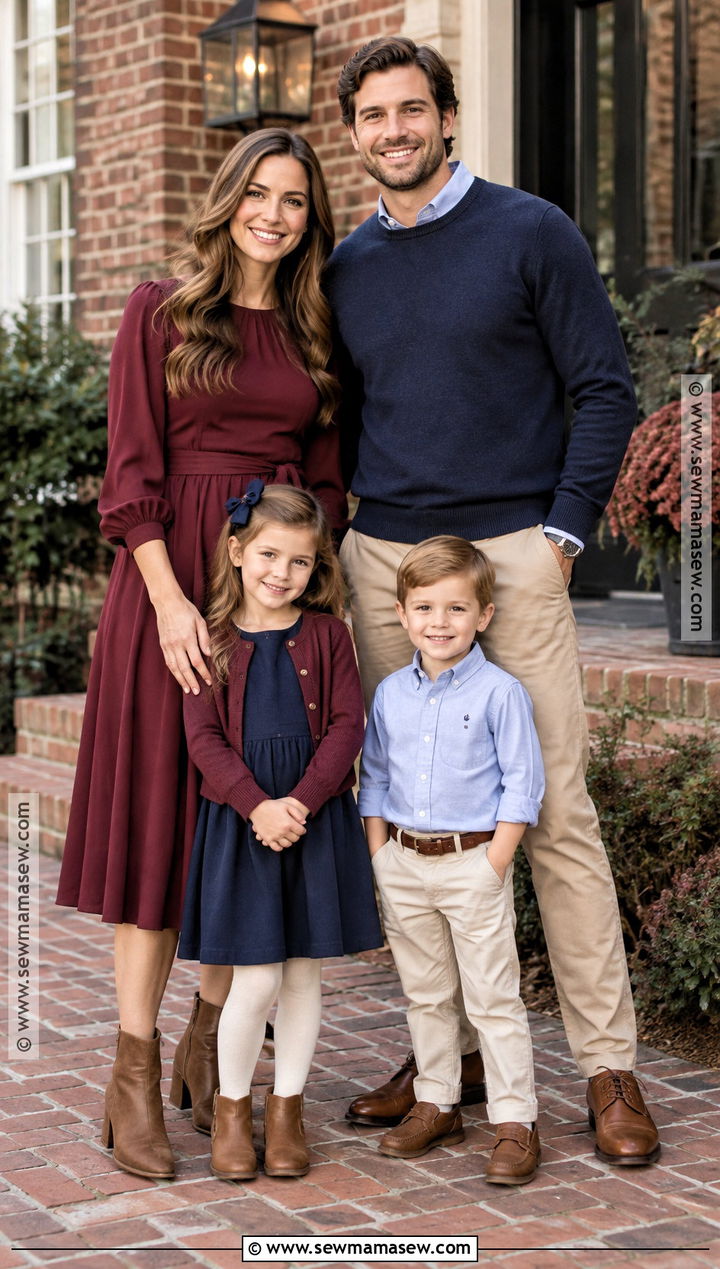 Burgundy and Navy Fall Family Photo Outfits - 15 Fall 2026 Family Photo Outfits