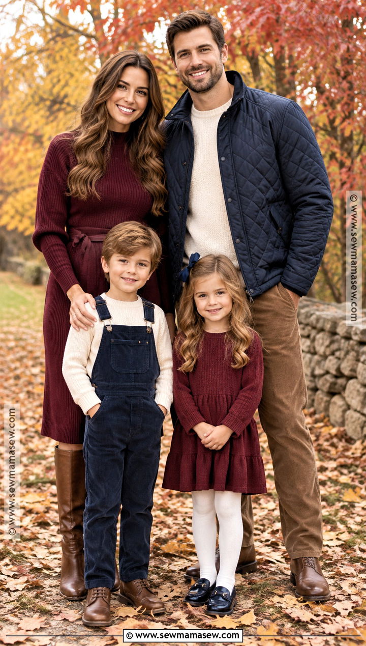 Burgundy and Navy Fall Family Picture Outfits - 15 fall theme family picture outfits