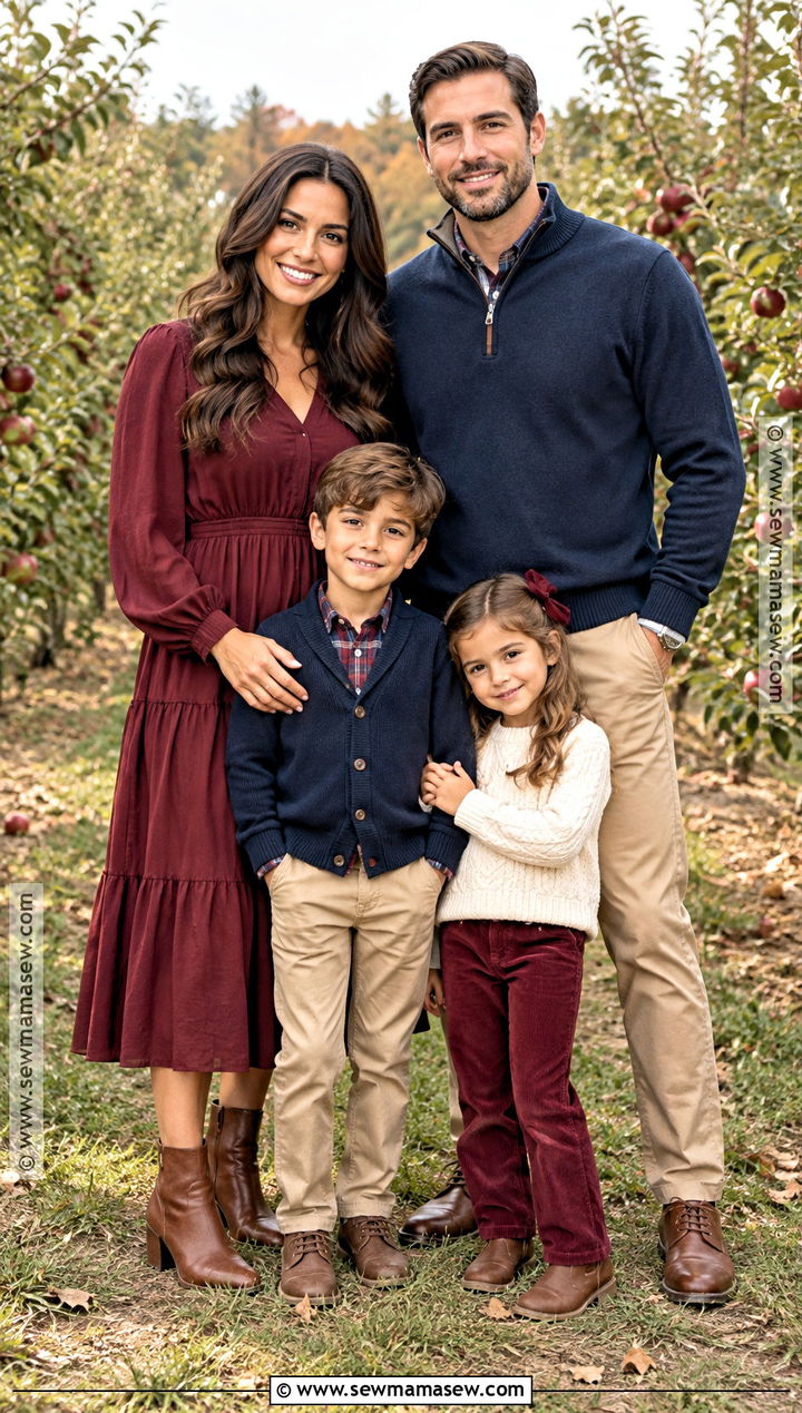 Burgundy and Navy Family Photo Outfits - 15 fall photoshoot outfits family of 4