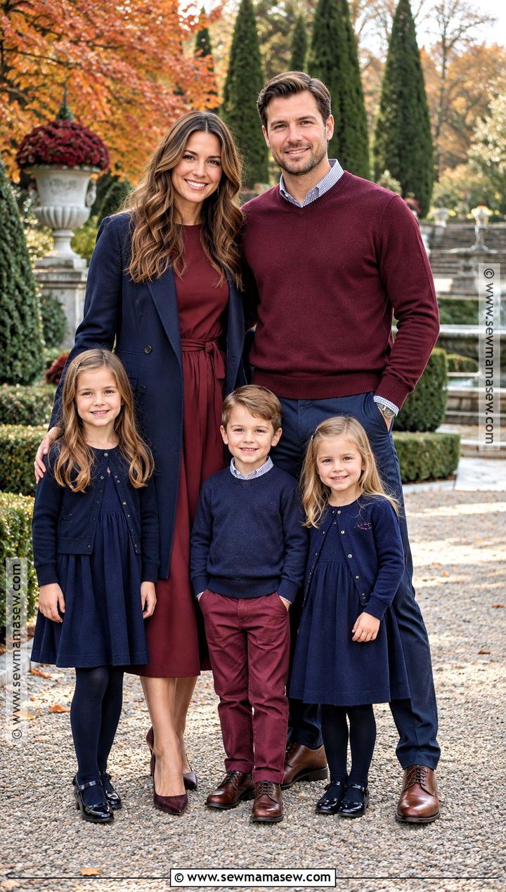 Burgundy and Navy Family Photo Outfits - 15 fall family photo outfit inspiration ideas