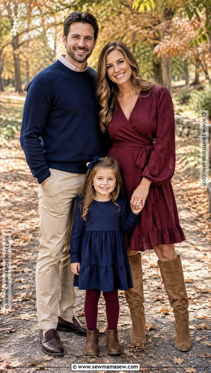 Burgundy and Navy Family of 3 Fall Photo Outfit - 20 family of 3 fall photo outfits