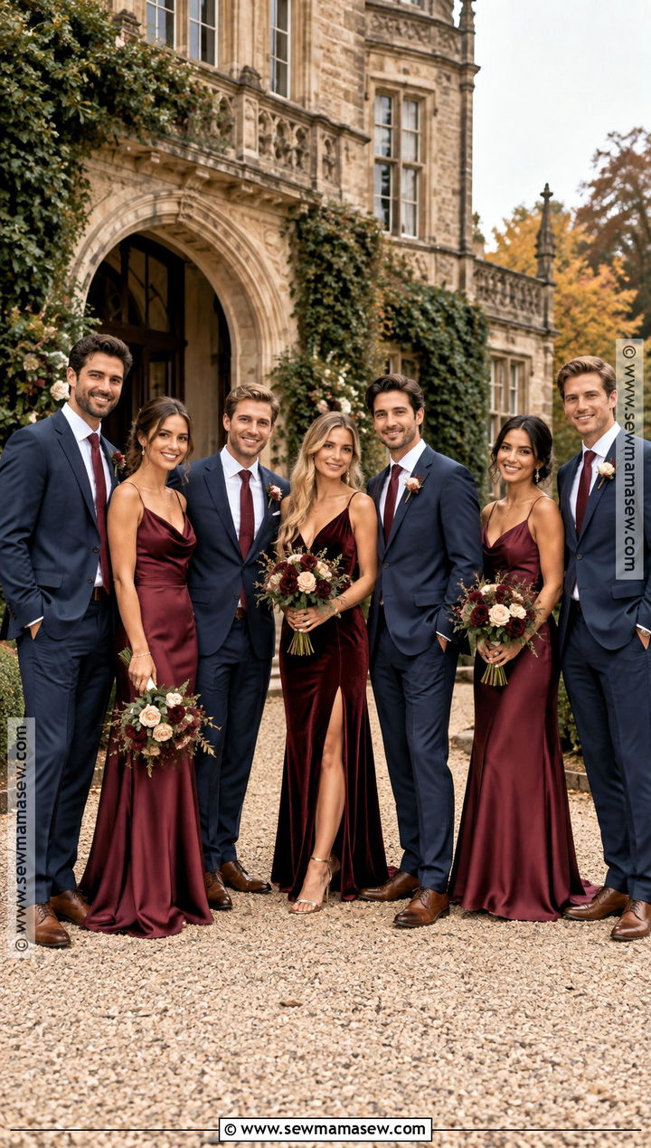 Burgundy and Navy Wedding Party Attire - 15 wedding party attire color schemes fall ideas