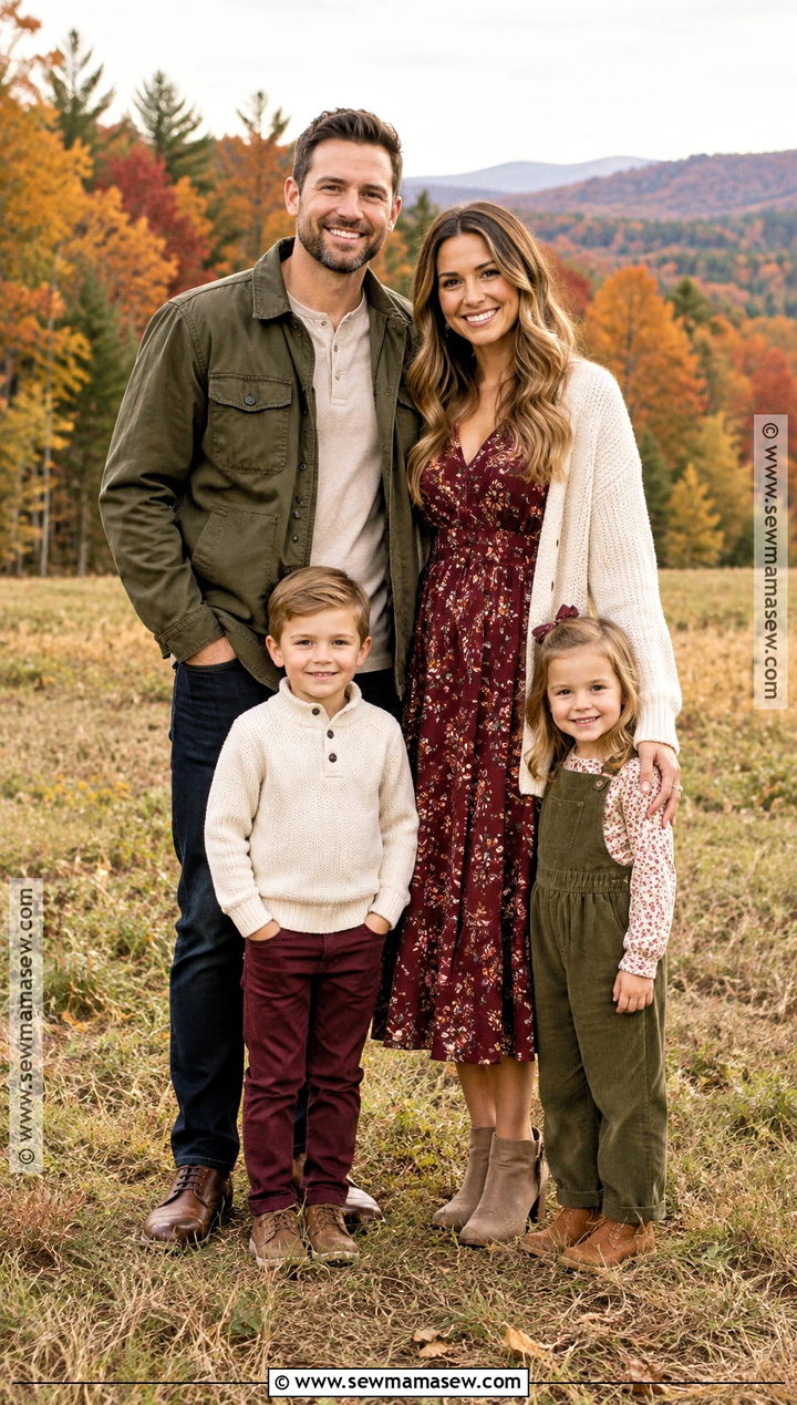 Burgundy and Olive Fall Family Photo Outfit - 15 fall family of 4 pictures outfits