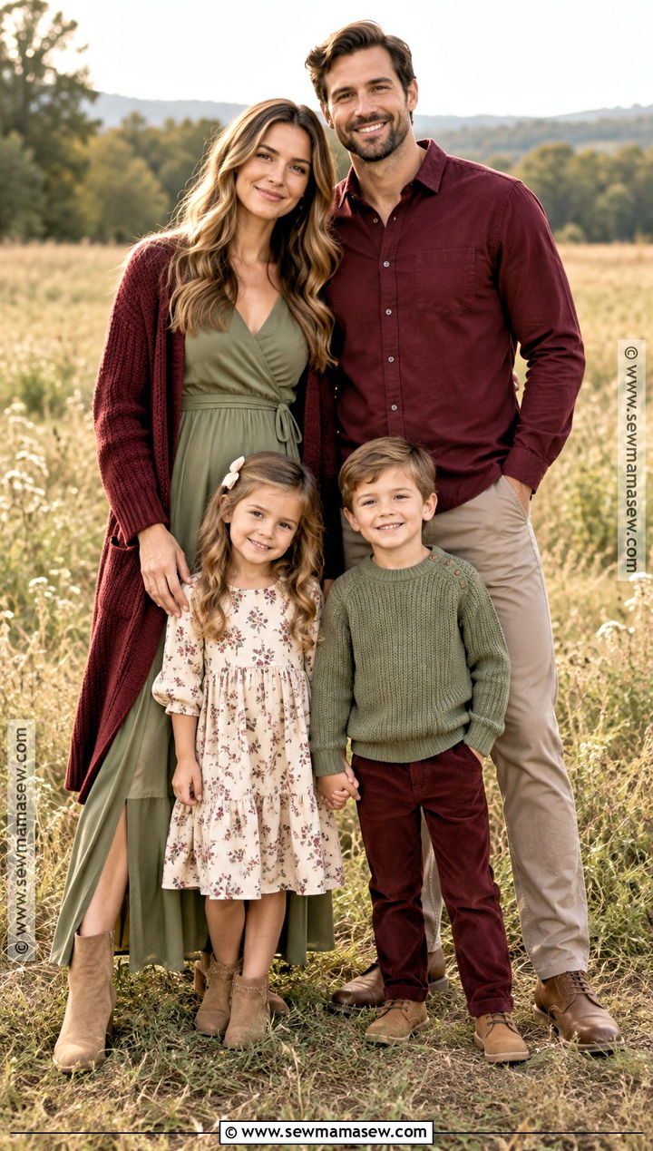 Burgundy and Sage Family Picture Outfit - 20 fall family pictures outfits burgundy