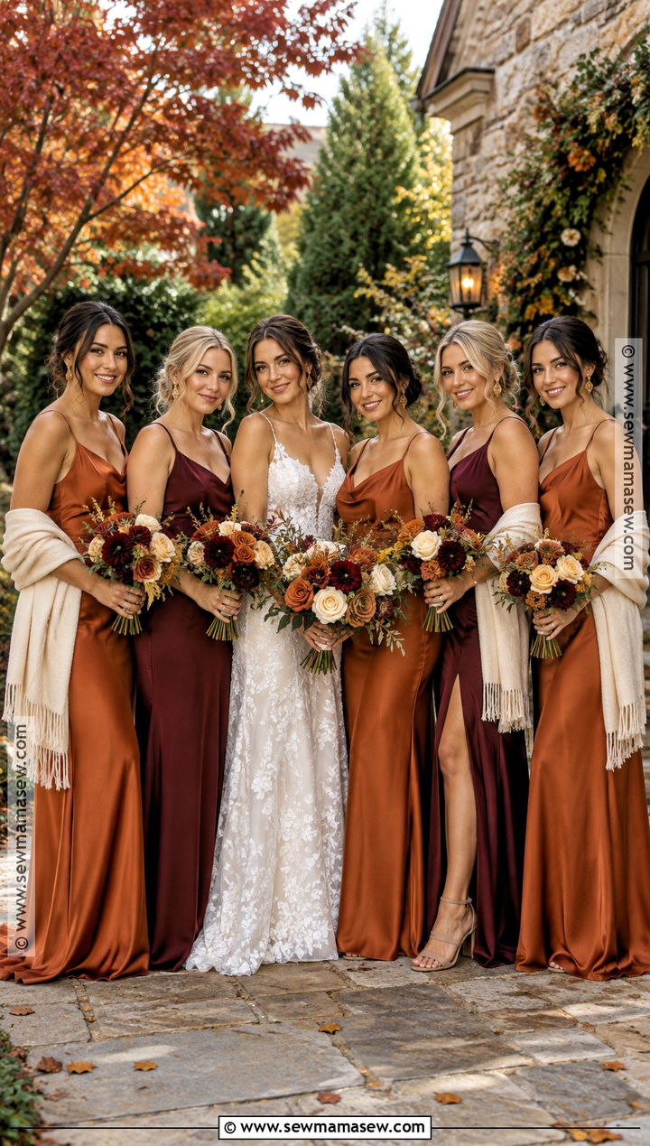 Burnt Orange And Burgundy Bridesmaid Dresses - 15 Fall Wedding Color Schemes October Bridesmaid Dress Ideas