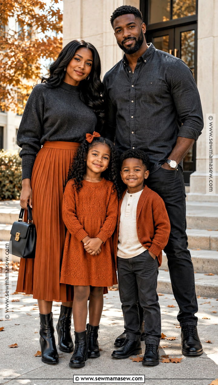 Burnt Orange And Charcoal Fall Family Outfits - 15 fall photoshoot outfits family black