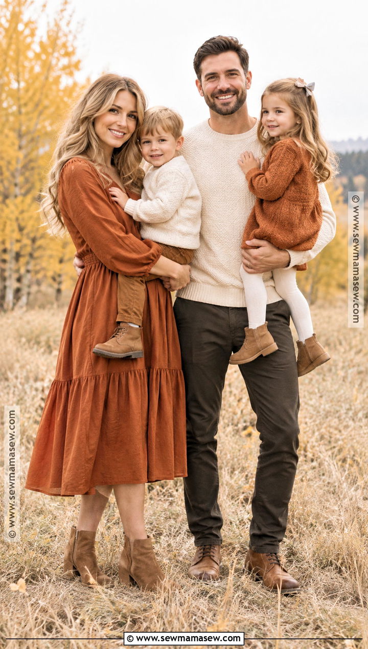 Burnt Orange And Cream Family Photoshoot Outfit - 25 Fall Photoshoot Outfits for Family