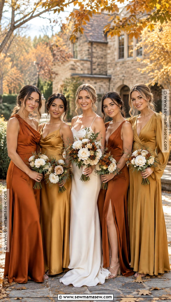 Burnt Orange And Gold Mismatched Bridesmaid Dresses - 20 fall mismatched bridesmaid dresses