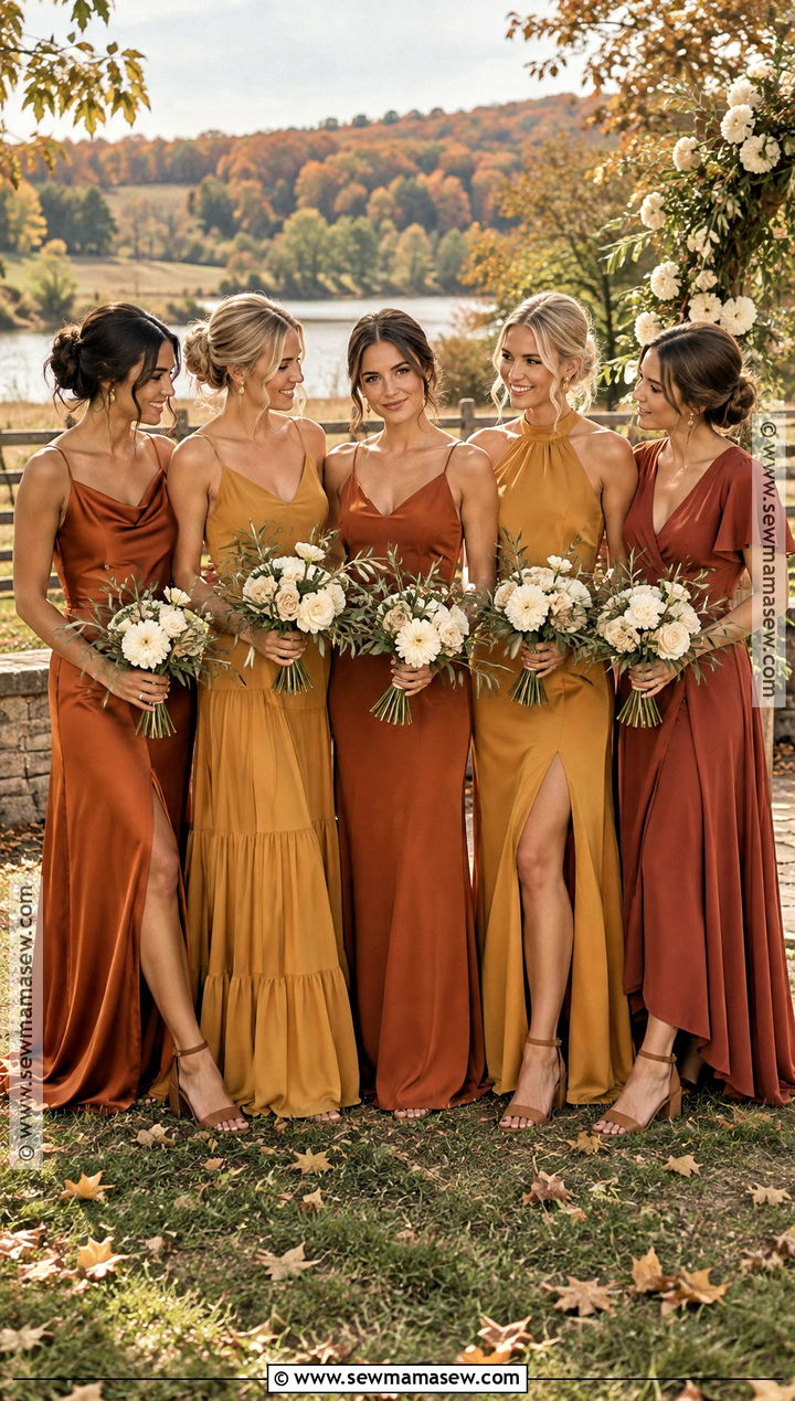 Burnt Orange And Mustard Bridesmaid Dresses - 20 bridesmaid dresses mismatched fall