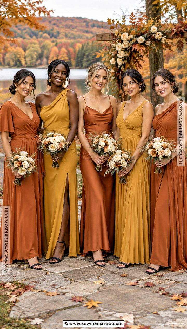 Burnt Orange And Mustard Bridesmaid Dresses - 20 fall bridesmaid dresses mismatched