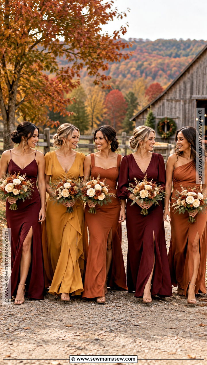 Burnt Orange And Mustard Mismatched Bridesmaid Dresses - 15 Autumn Bridesmaid Dresses Mismatched