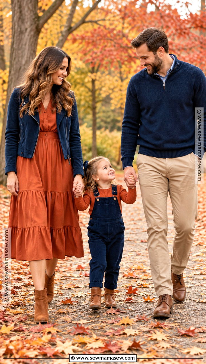 Burnt Orange And Navy Fall Family Of 3 Photo Outfit - 20 fall family of 3 photo outfits
