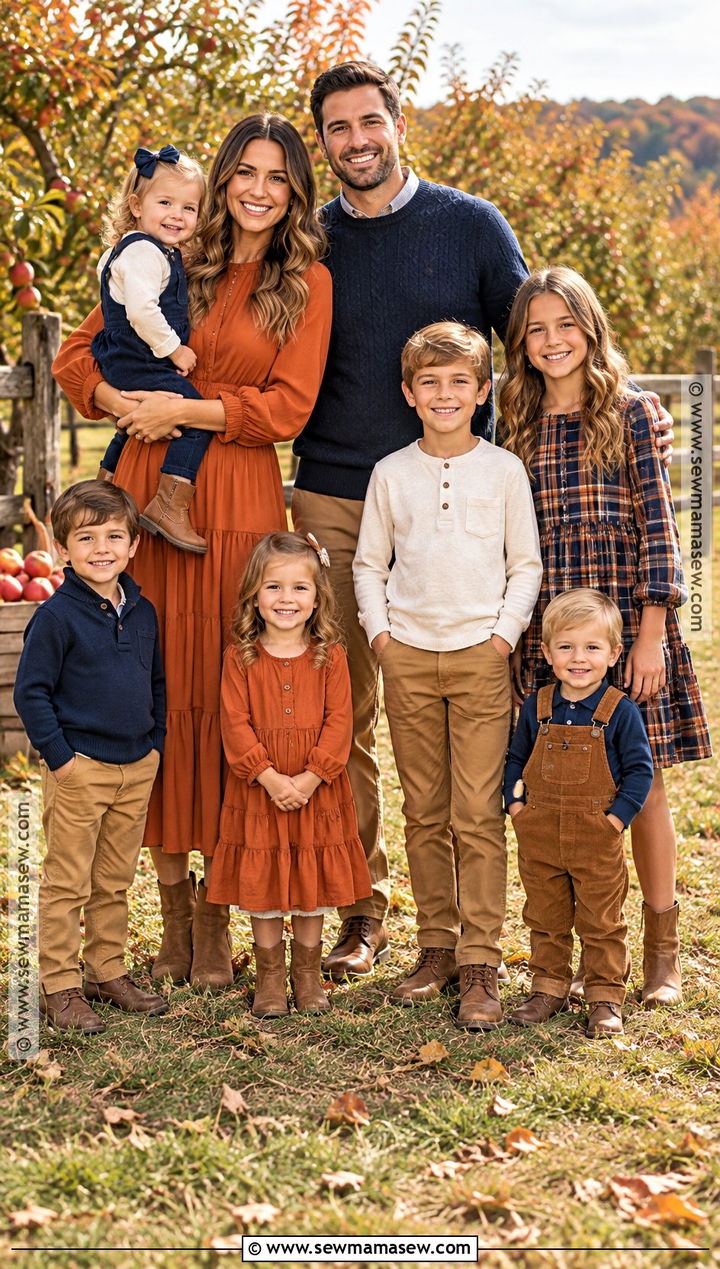 Burnt Orange And Navy Fall Family Picture Outfits - 15 fall large family pictures outfits