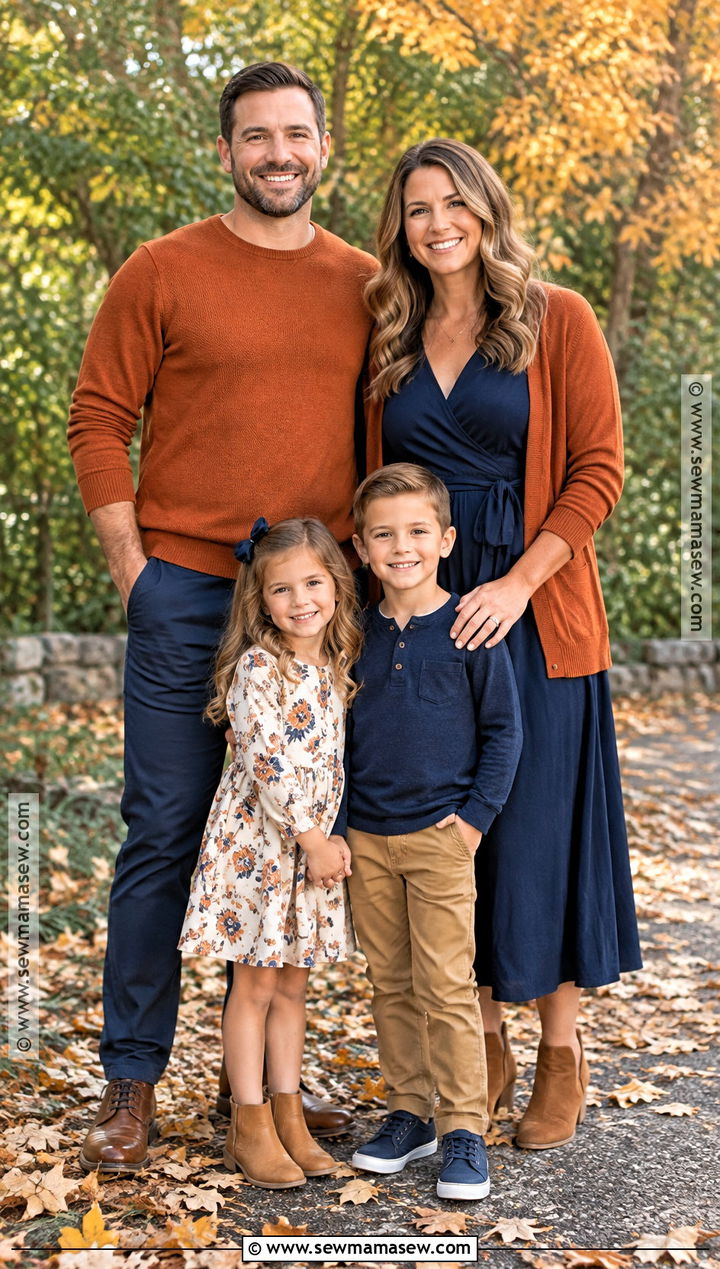 Burnt Orange And Navy Fall Family Portrait Outfit - 20 fall portrait outfits for family