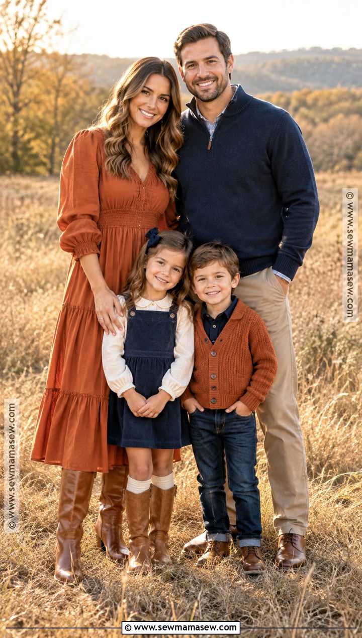 Burnt Orange And Navy Family Portrait Outfit - 20 Fall Family Portraits Outfits