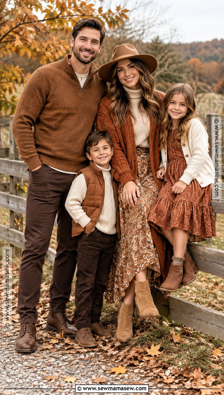 Burnt Orange Cardigan With Brown Family Outfits - 15 fall family photo outfits burnt orange