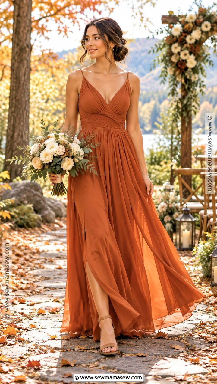 Burnt Orange Chiffon Bridesmaid Dress - 15 Bridesmaid Dress Fall Colors Ideas