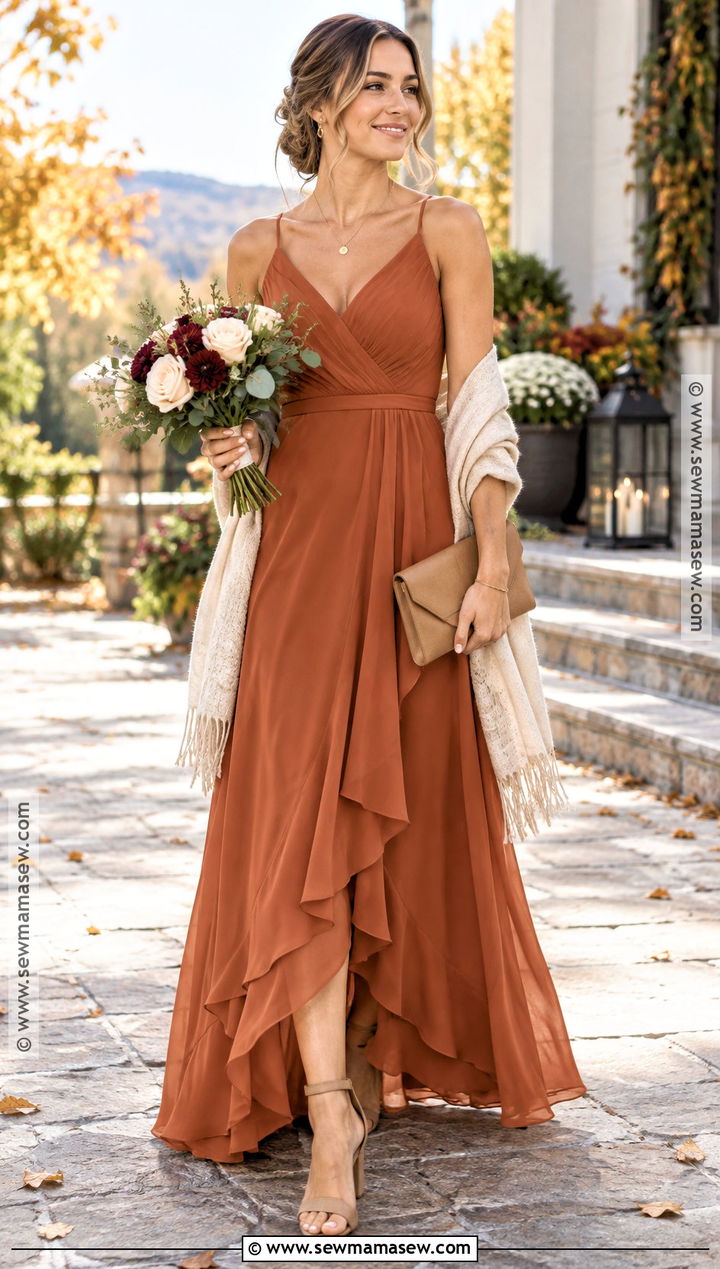 Burnt Orange Chiffon Bridesmaid Dress - 15 Bridesmaids Dresses Fall Colors