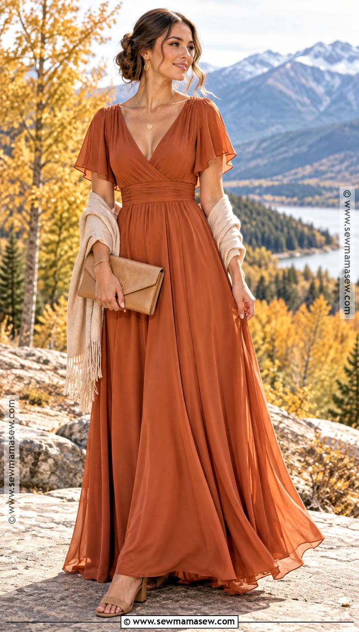 Burnt Orange Chiffon Bridesmaid Dress - 15 Fall Mountain Bridesmaid Dresses