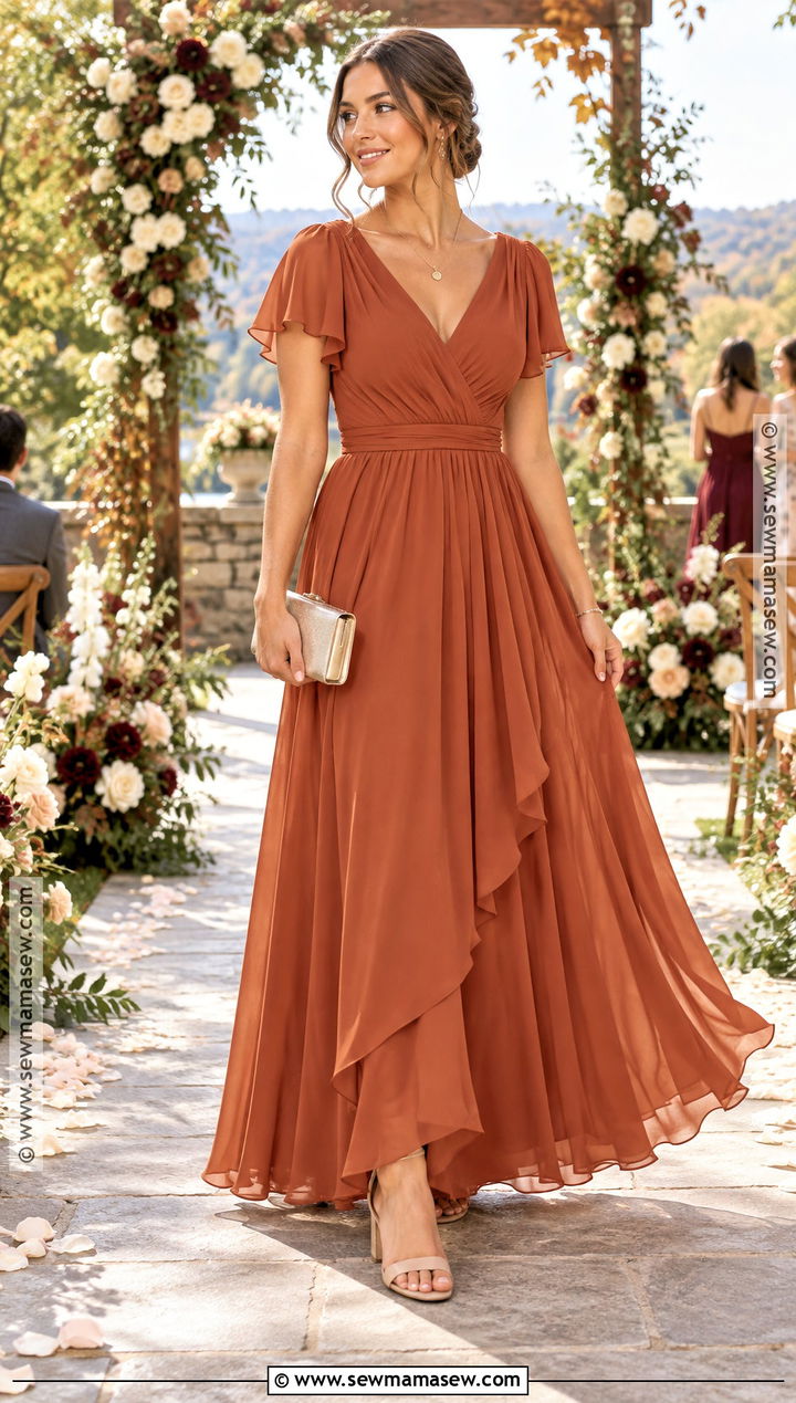 Burnt Orange Chiffon Bridesmaid Dress - 15 Brides Maids Fall Dresses