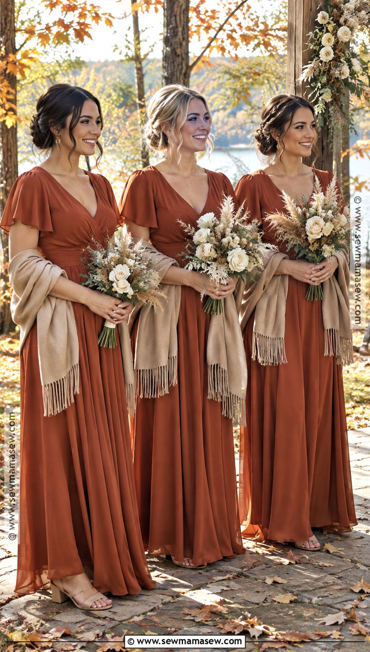 Burnt Orange Chiffon Bridesmaid Dresses - 15 october wedding ideas outdoor bridesmaid dresses