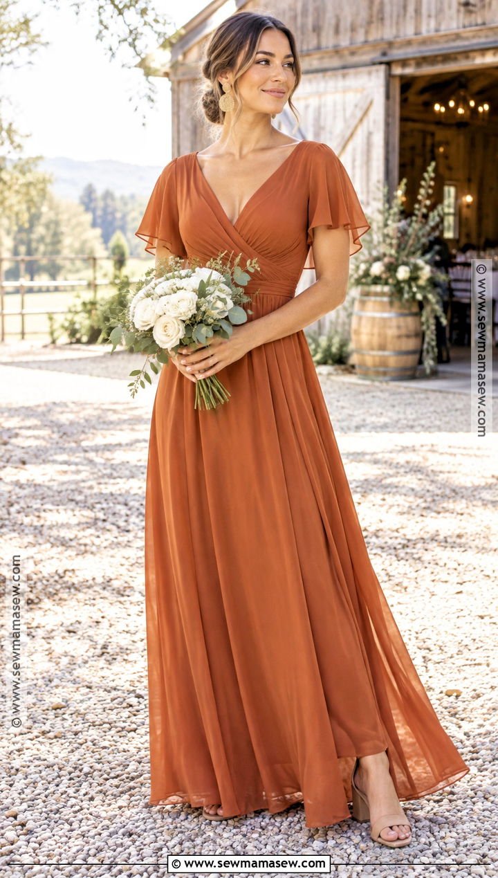 Burnt Orange Chiffon Fall Bridesmaid Dress - 25 fall wedding bridesmaid dresses