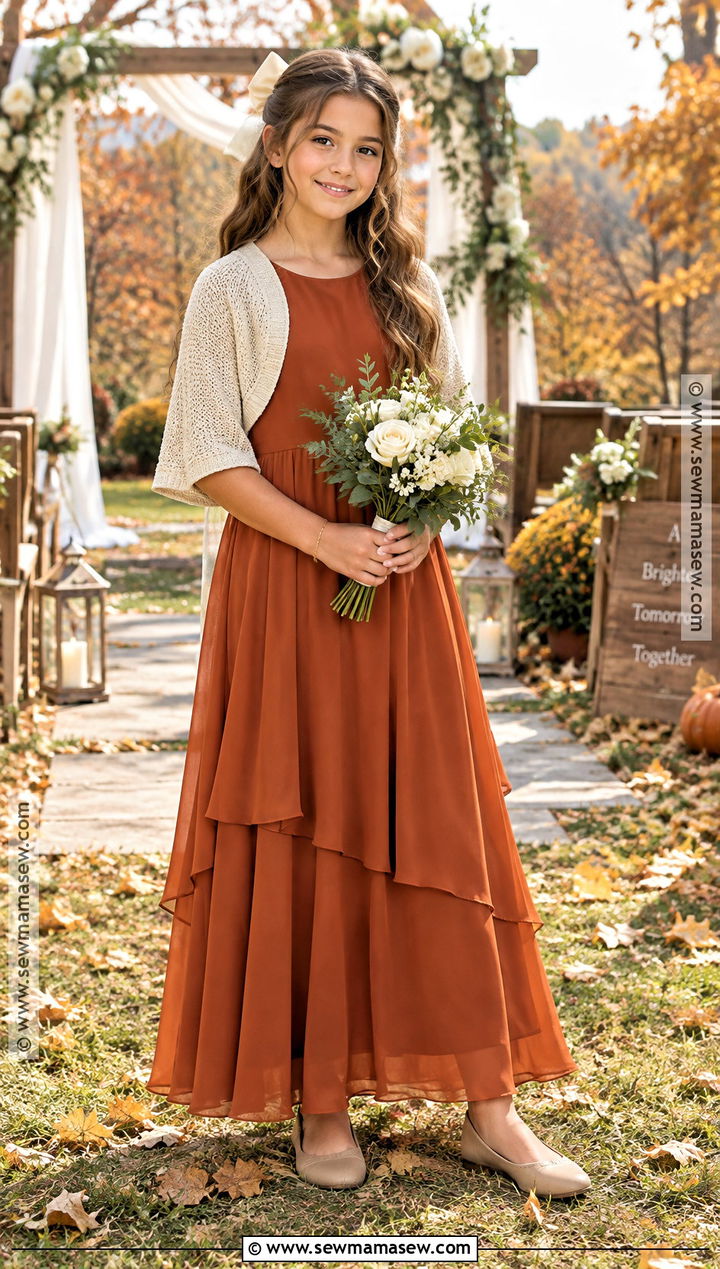 Burnt Orange Chiffon Junior Bridesmaid Dress - 15 Fall Wedding Junior Bridesmaid Dresses