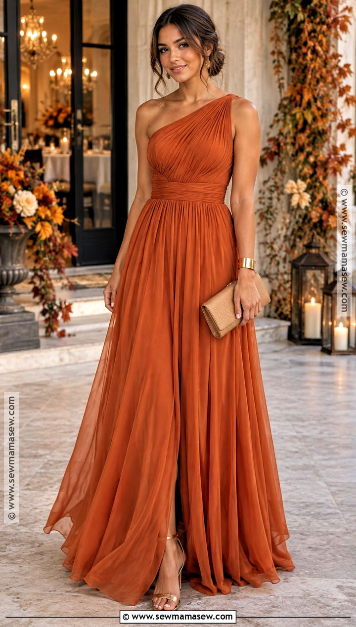 Burnt Orange Chiffon Prom Dress - 15 Fall Colored Prom Dresses