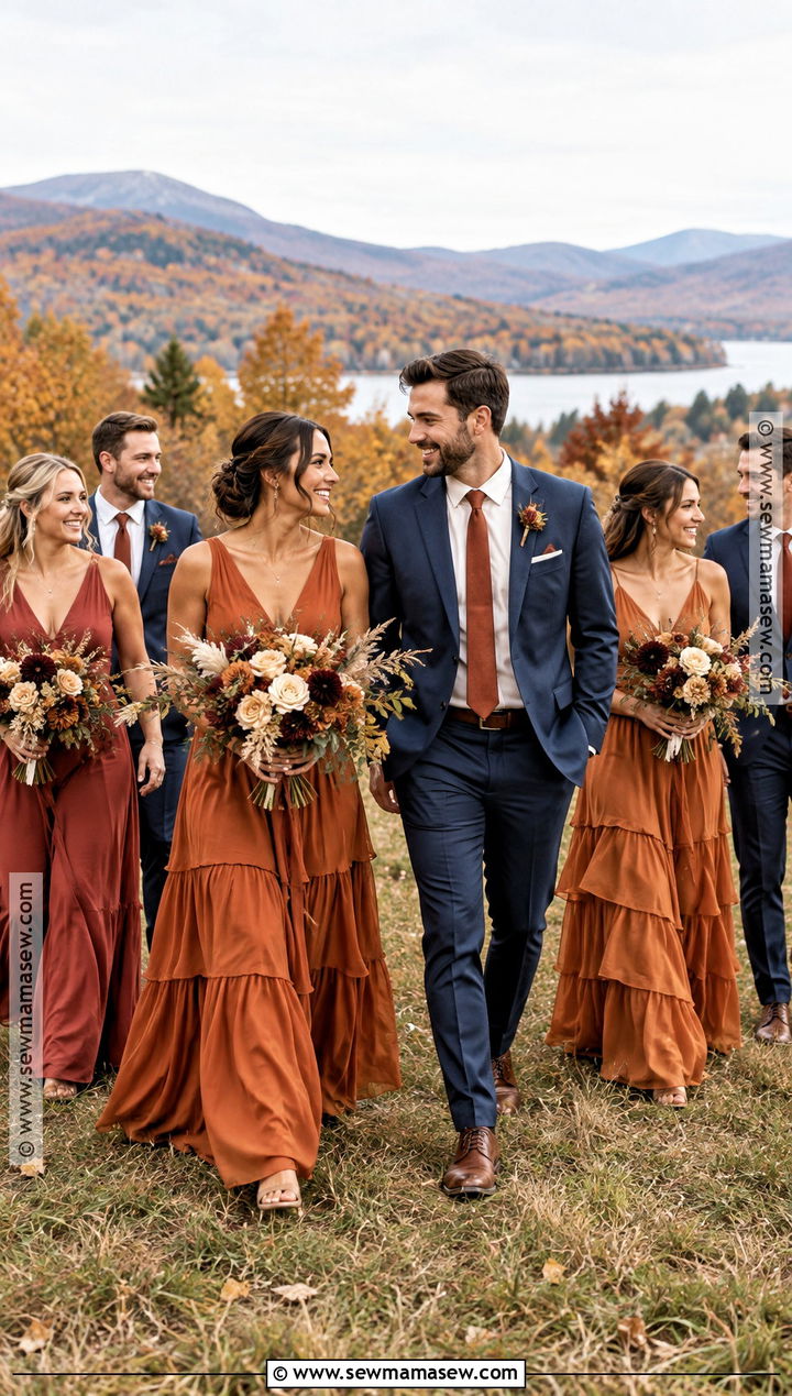 Burnt Orange Fall Boho Wedding Party Attire - 15 fall boho wedding party attire ideas