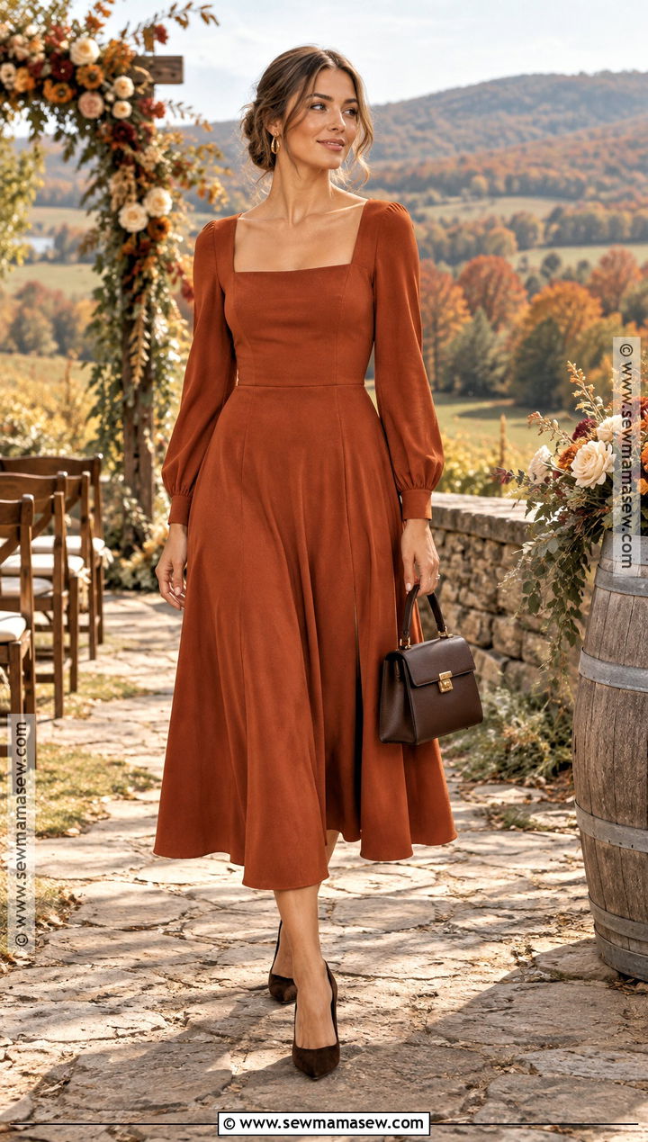 Burnt Orange Long Sleeve Wedding Guest Dress - 20 long sleeve wedding guest dress fall ideas