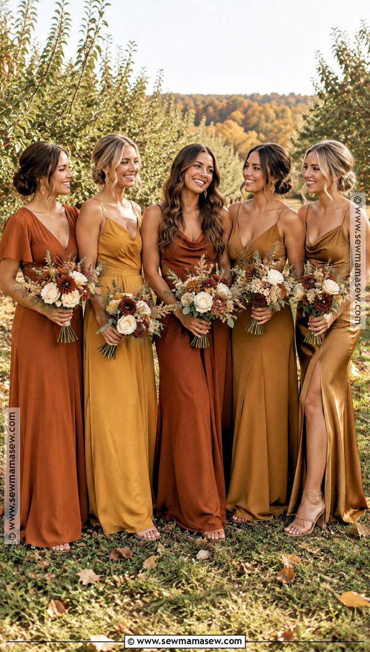 Burnt Orange Mustard And Gold Bridesmaid Dresses - 15 fall mix match bridesmaid dresses