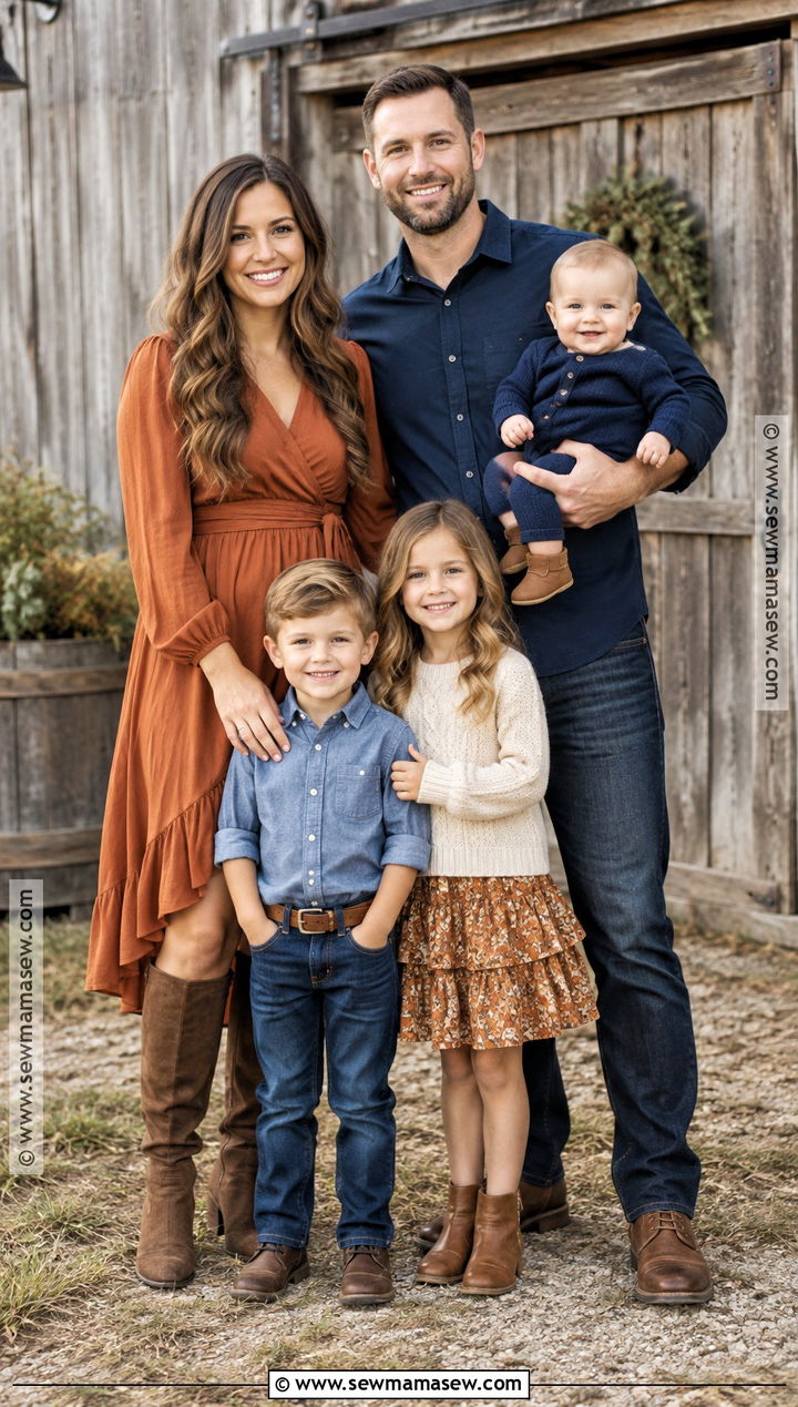 Burnt Orange Navy and Denim Family Photo Outfits - 15 fall family pictures outfits color schemes burnt orange