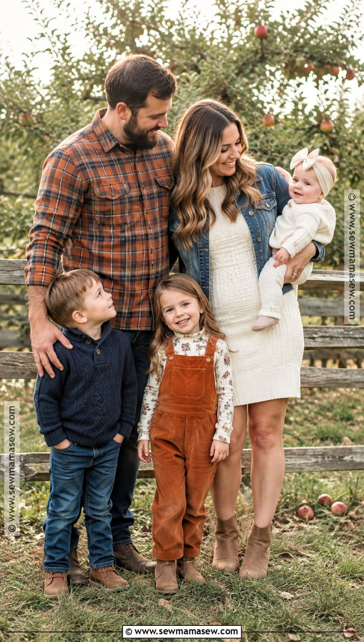 Burnt Orange Plaid Denim and Cream Family Photo Outfits - 15 fall family pictures outfits color schemes burnt orange