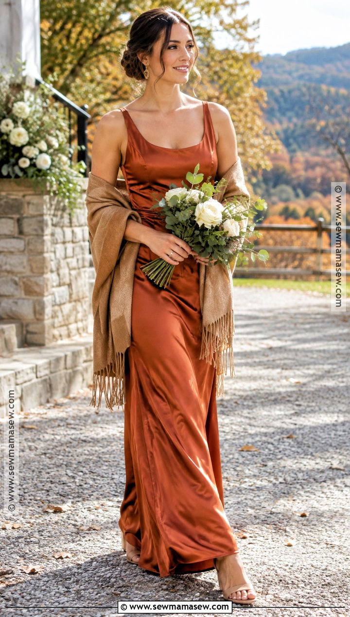 Burnt Orange Satin Autumn Bridesmaid Dress - 25 autumn bridesmaid dresses